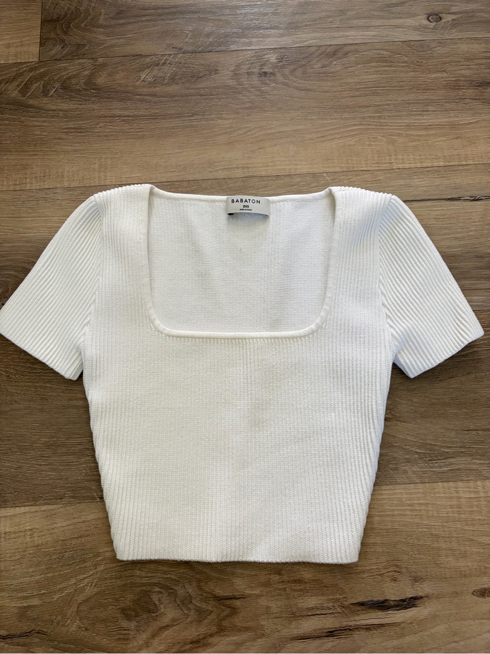 Babaton Aritzia Sculpt Knit Square Neck Ribbed Crop Top White 2XS XXS